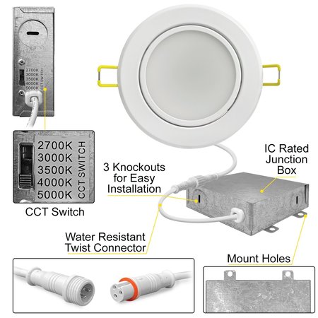 Nuwatt Round Recessed LED Ceiling Light, 6 in Adjustable, 12 W, Dimmable, White Trim, PK 12 NW-P-ADJDL-6-12W-5CT-WH-12P